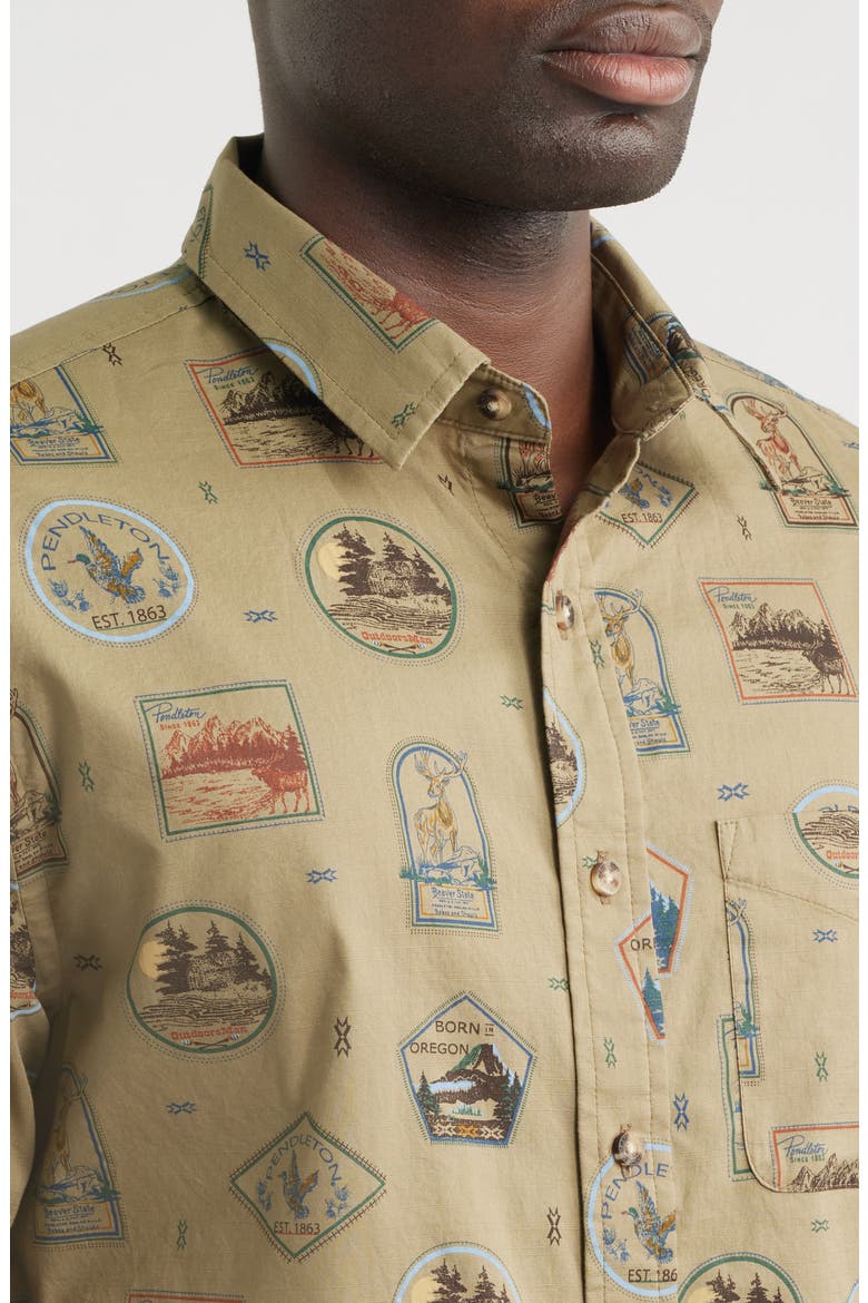 Shoreline Short Sleeve Cotton Button-Up Shirt, Alternate, color, ICON PATCH OLIVE
