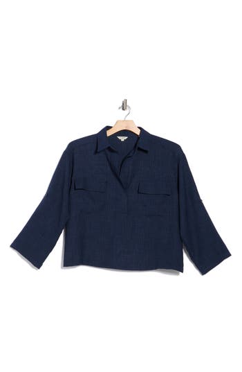 Max Studio Textured Collared Shirt In Blue