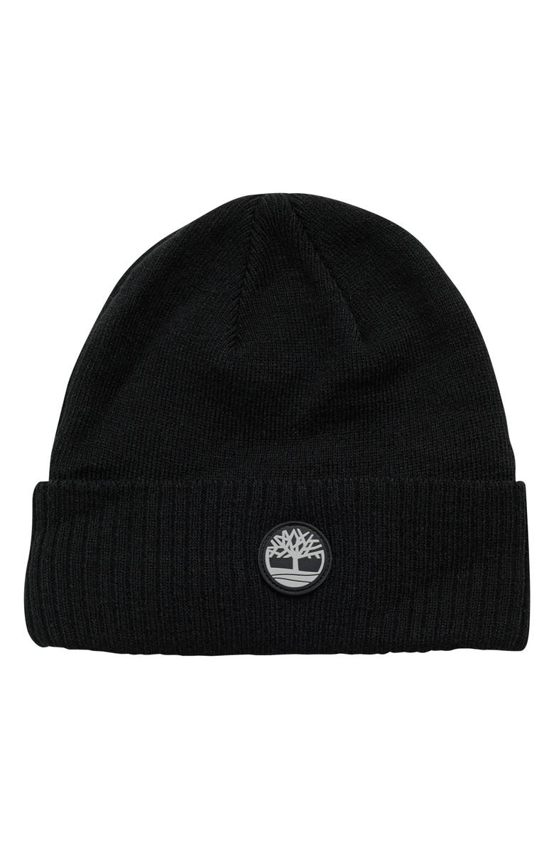 Timberland Rubber Logo Patch Beanie, Main, color,