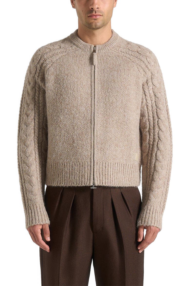 Gaby Speckled Cable Knit Zip Cardigan, Main, color, Taupe