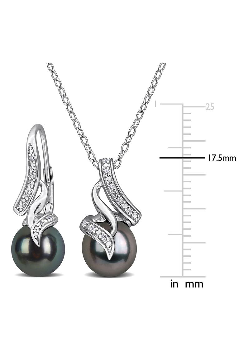 Cultured Black Tahitian Pearl & Diamond Pendant Necklace & Earrings Set, Alternate, color, BLACK