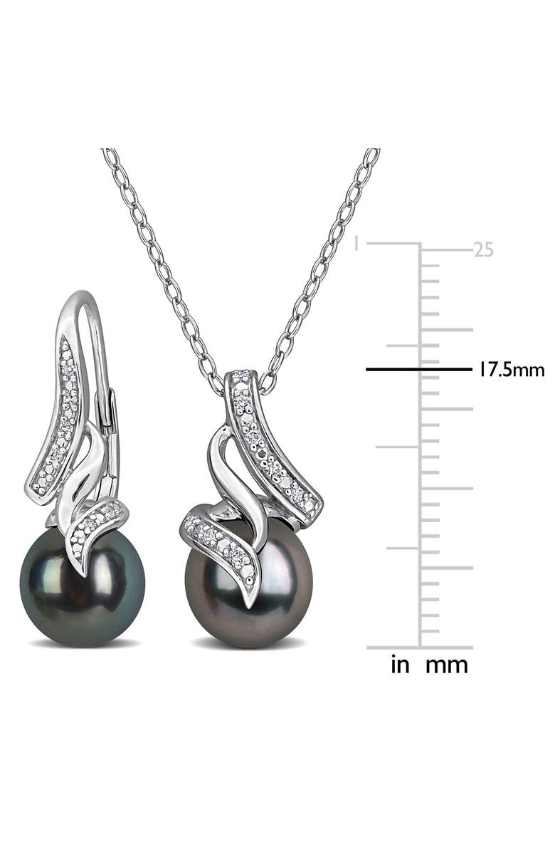 DELMAR Cultured Black Tahitian Pearl & Diamond Pendant Necklace & Earrings Set, Alternate, color, Black