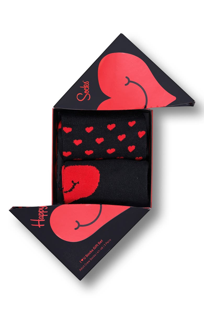Happy Socks I Heart You Assorted 2-Pack Cotton Blend Crew Socks Gift Box, Alternate, color, 