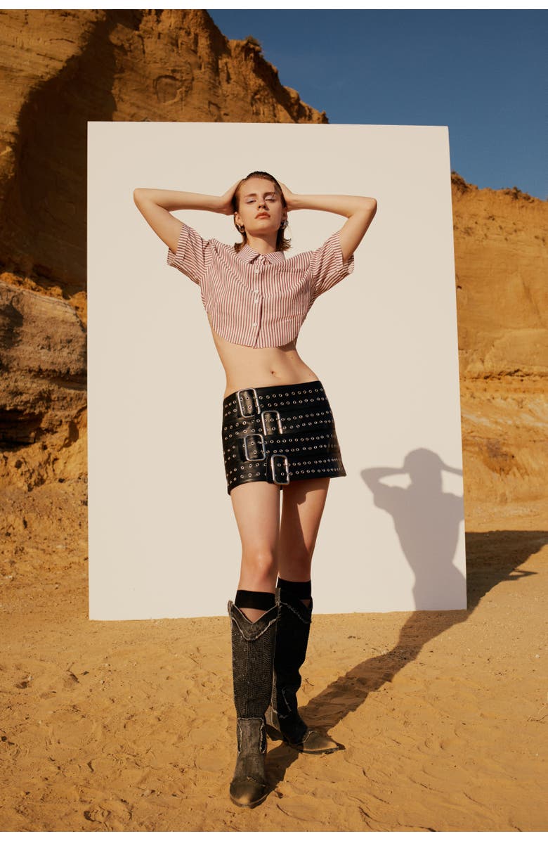 PCFG Birdeye Leather Skirt, Alternate, color, Black