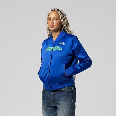 Women's Mitchell & Ness  Royal Seattle Seahawks Full-Snap Satin Jacket