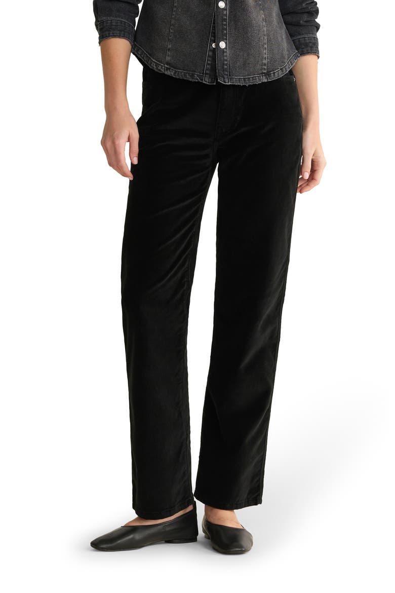 SAT '90s High Waist Relaxed Straight Leg Velvet Pants, Main, color, BLACK