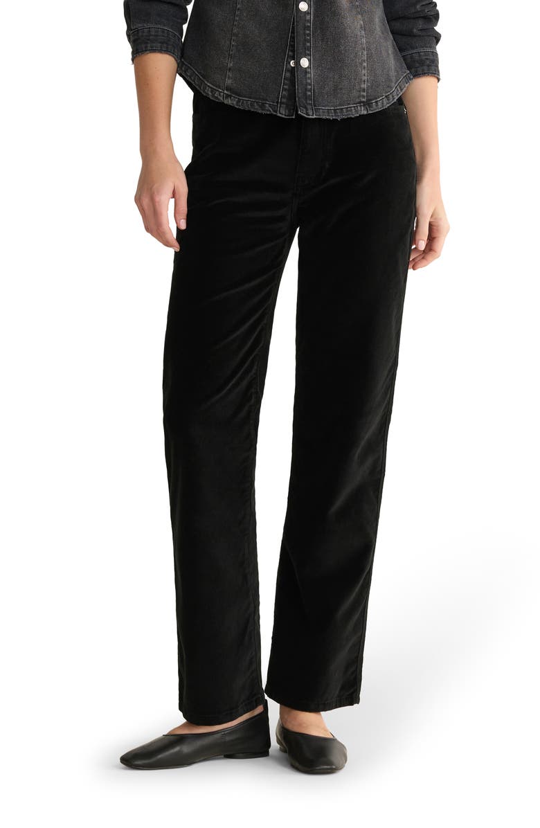 WARP+WEFT SAT '90s High Waist Relaxed Straight Leg Velvet Pants, Main, color, Black