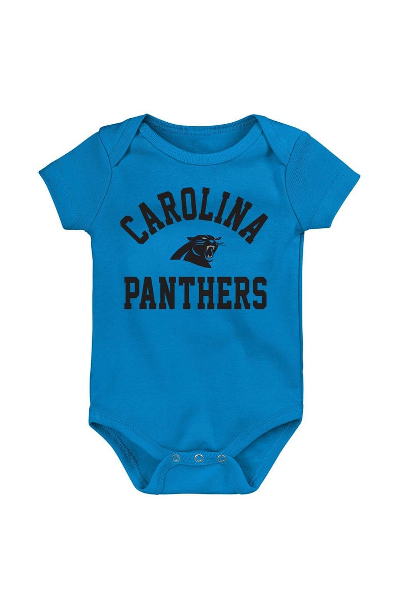 Outerstuff Newborn & Infant Blue/Black/Heather Gray Carolina Panthers Three-Pack Eat, Sleep & Drool Retro Bodysuit Set, Alternate, color, Blue
