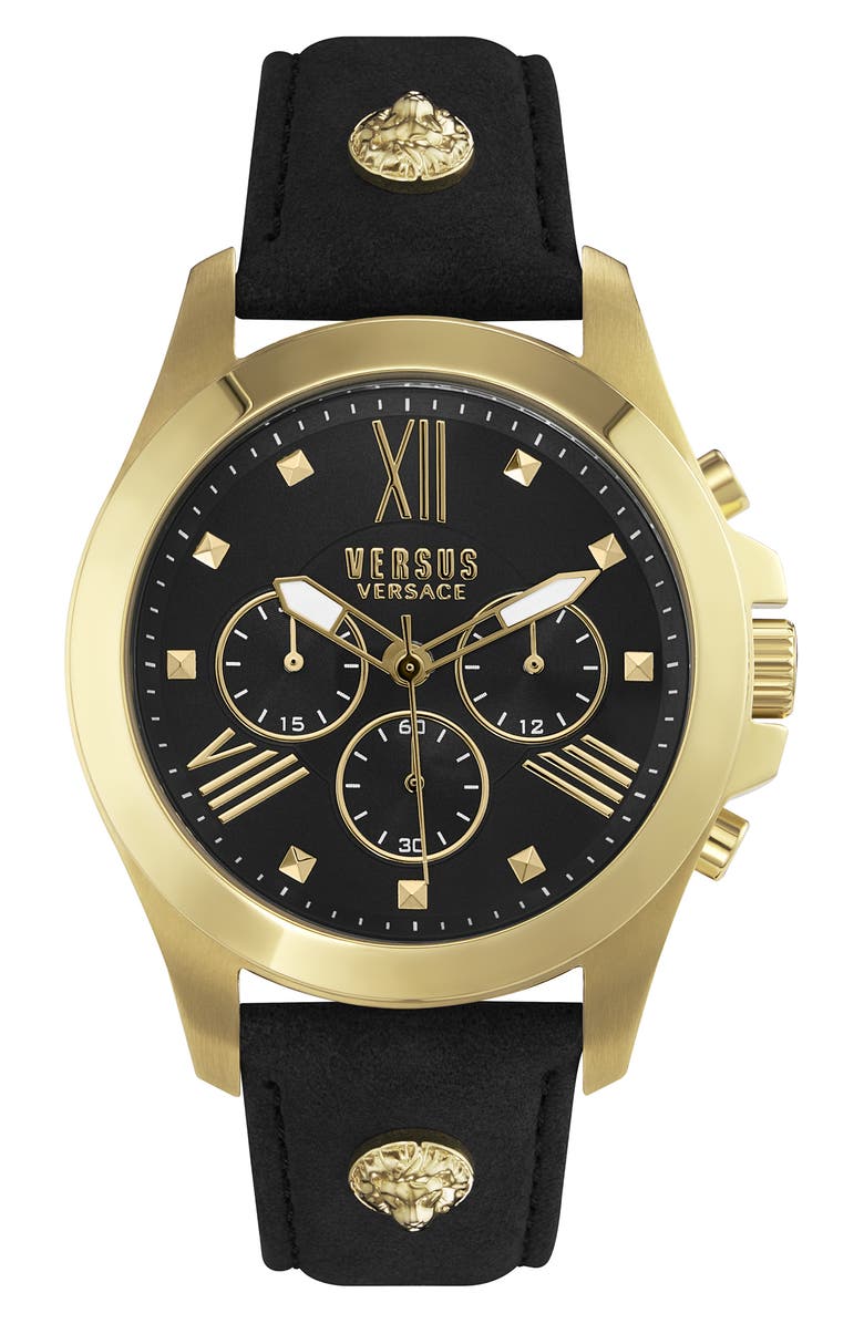 VERSUS Versace Chrono Lion Chronograph Leather Strap Watch, 44mm, Main, color,