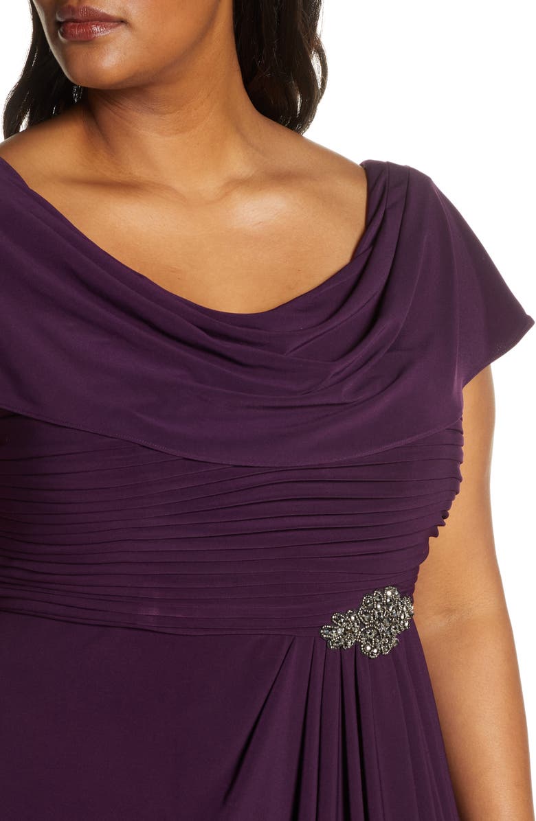 Alex Evenings Cowl Neck Beaded Waist Gown, Alternate, color, Eggplant