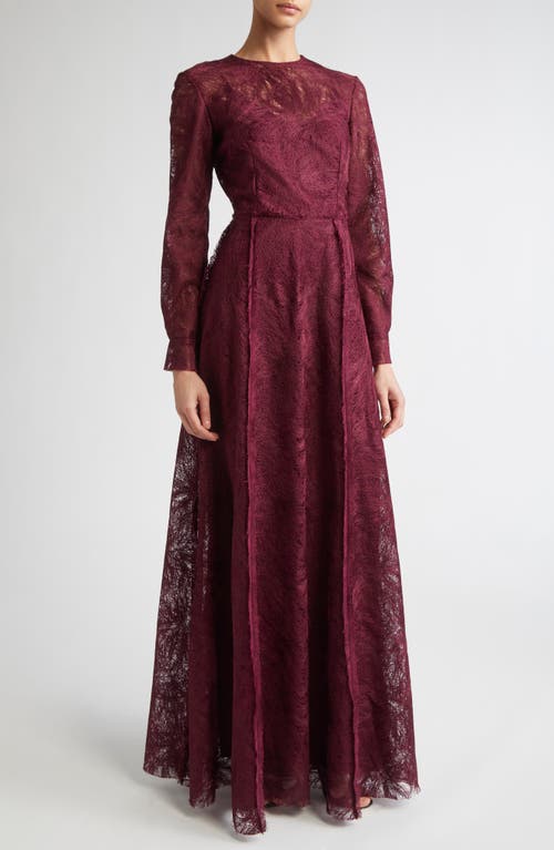 Erdem Long-sleeve Lace Gown In Brown
