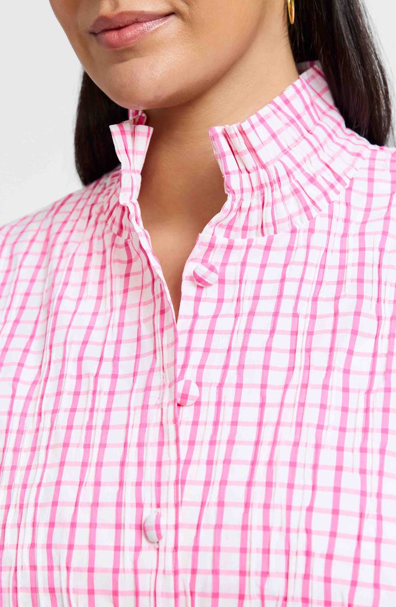 Foxcroft Carolina Crinkled Gingham Cotton Blend Shirt Jacket, Alternate, color, White/ Bombshell