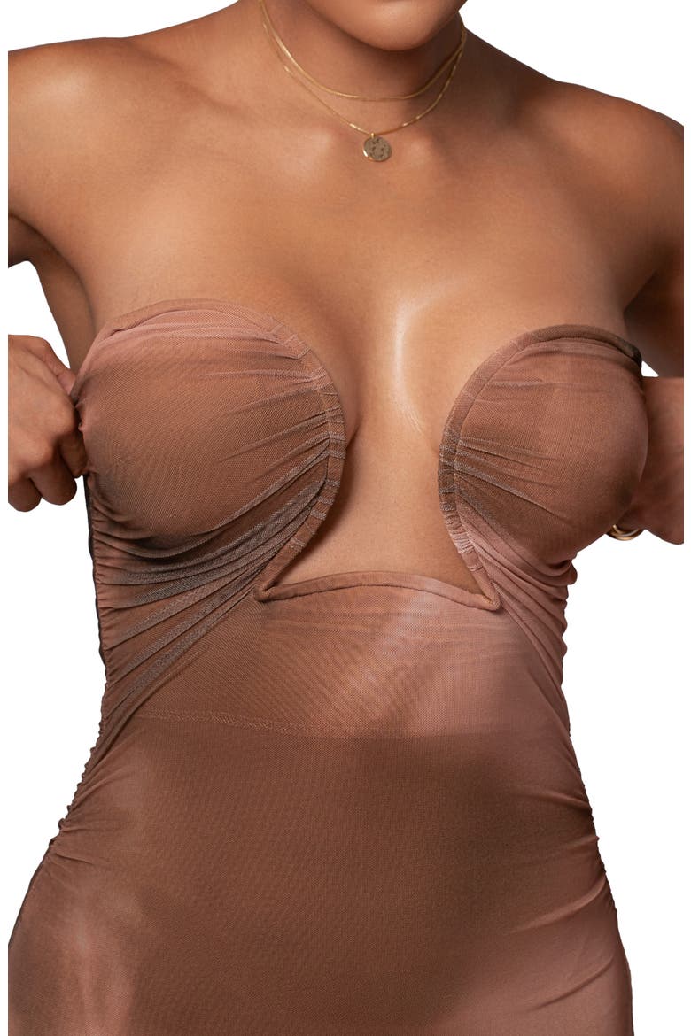 Bethany Strapless Maxi Dress, Alternate, color, BROWN