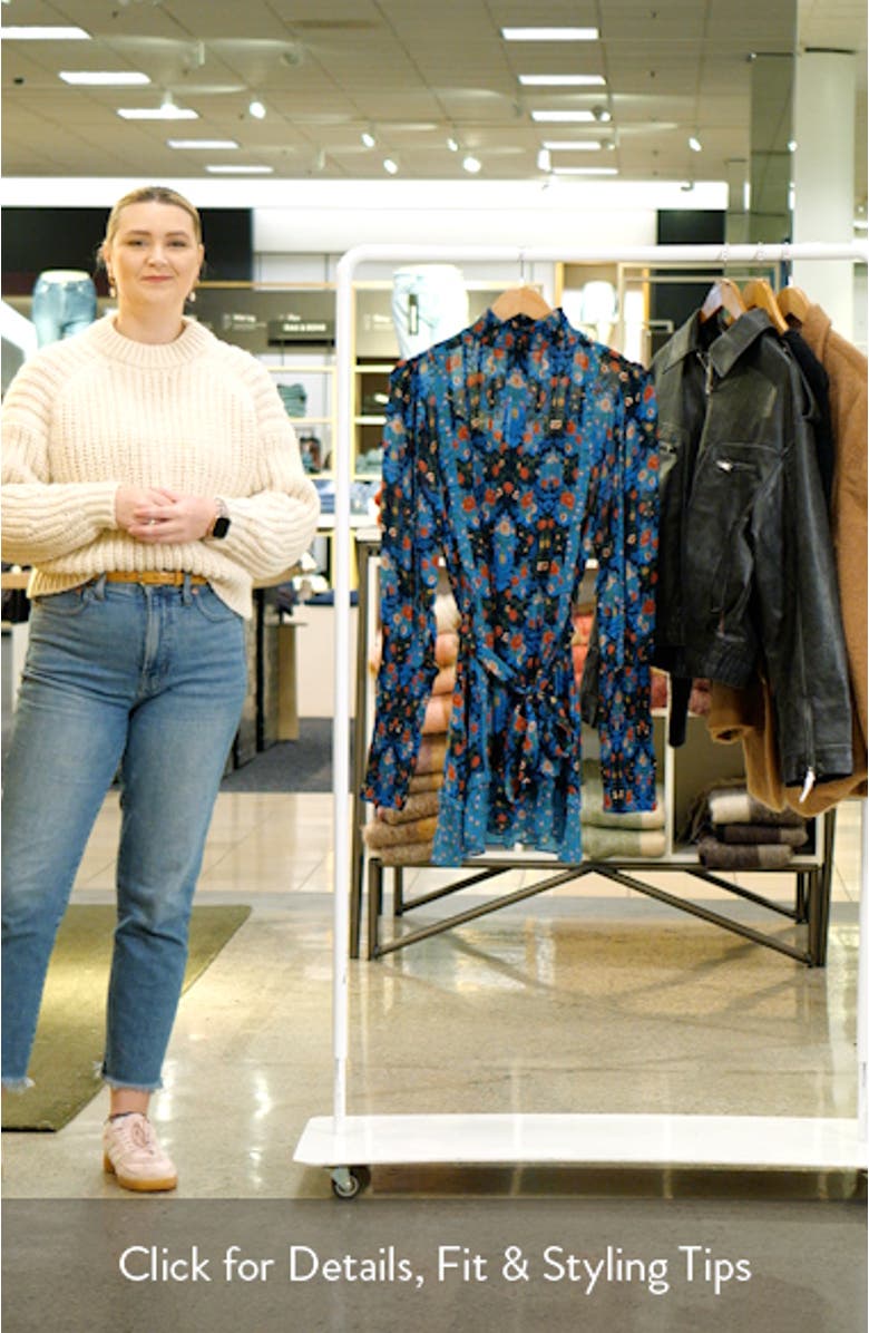 Blue Arabesque Floral Belted Turtleneck Minidress, sales video thumbnail