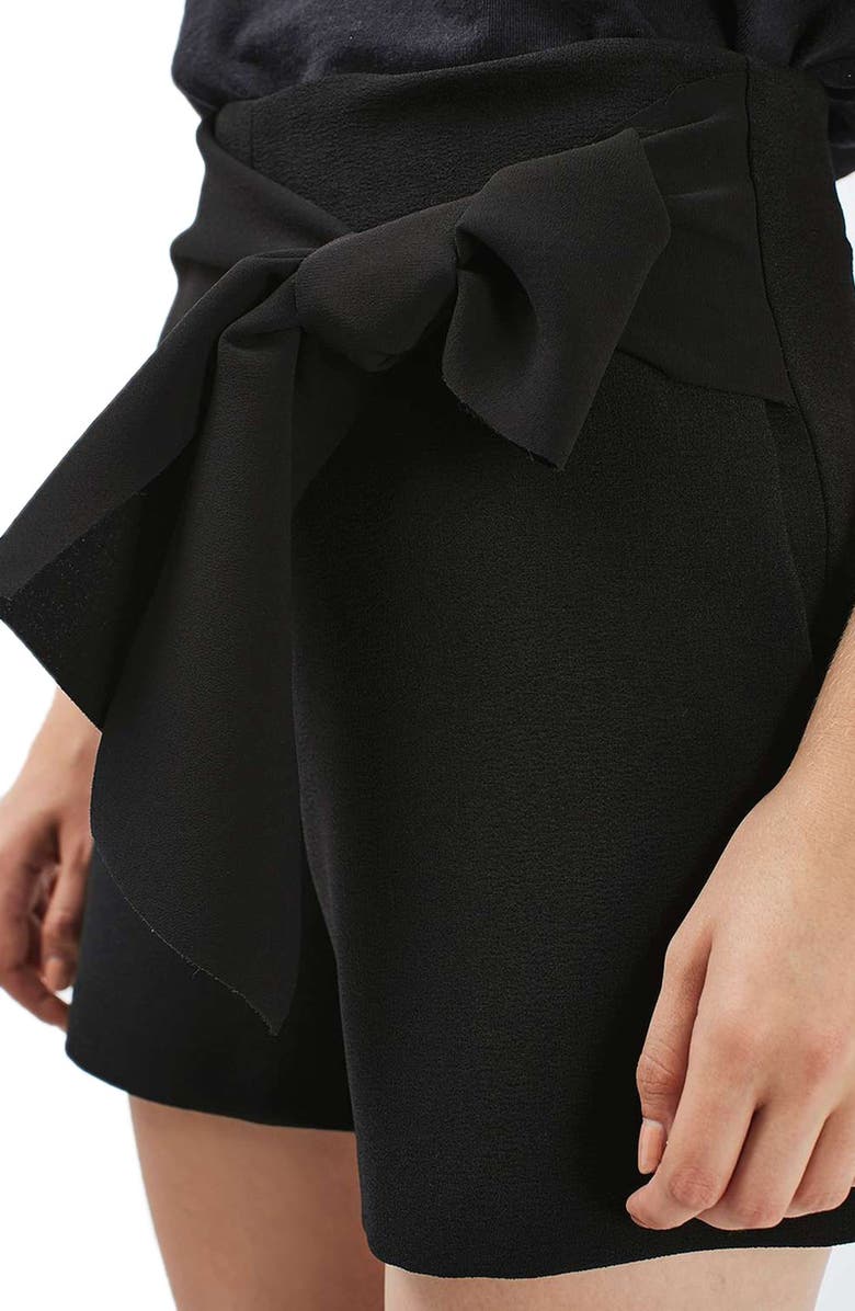 Topshop Tie Waist Shorts, Alternate, color, Black