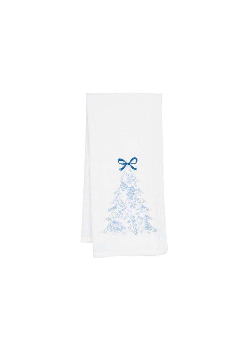 Icy Botanical Christmas Tree with Ribbon Towel, Main, color, Blue