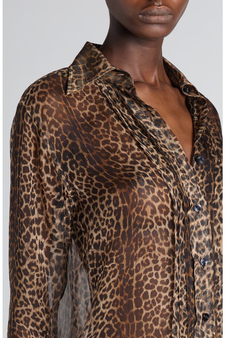 Leopard Print Silk Chiffon & Crepe Shirt, Alternate, color, LEOPARD BROWN/ BLACK