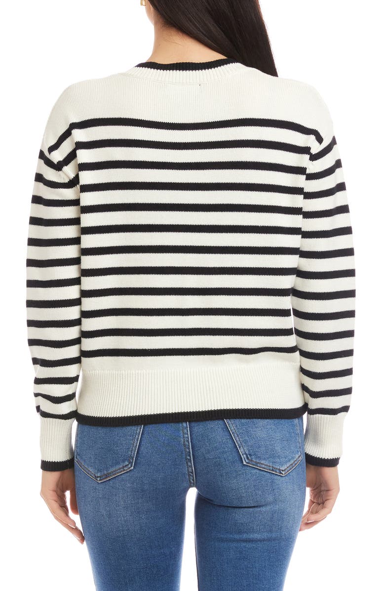 Karen Kane Stripe Cardigan Sweater, Alternate, color, Black/ Cream