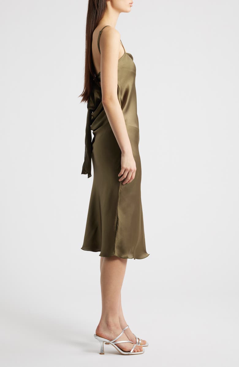 Jump Apparel Bow Back Satin Cocktail Slipdress, Alternate, color, Olive