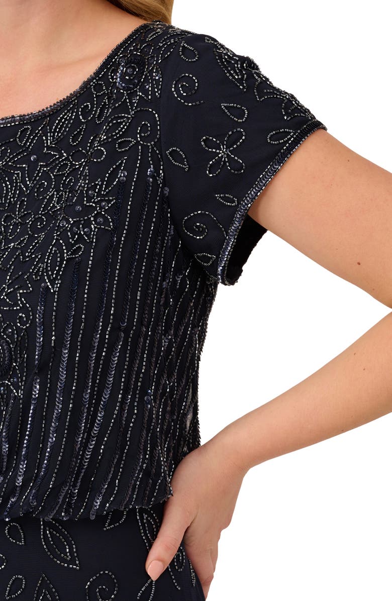 Adrianna Papell Beaded Blouson Gown, Alternate, color, Navy