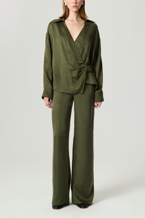 Logo Buckle Wrap Blouse