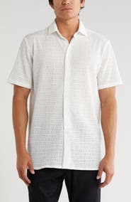 T.R. PREMIUM Textured Knit Short Sleeve Button-Up Shirt