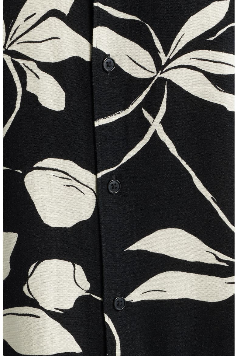 Slub Rayon Short Sleeve Button-Up Resort Shirt, Alternate, color, BLACK- IVORY LEAFY MODERN