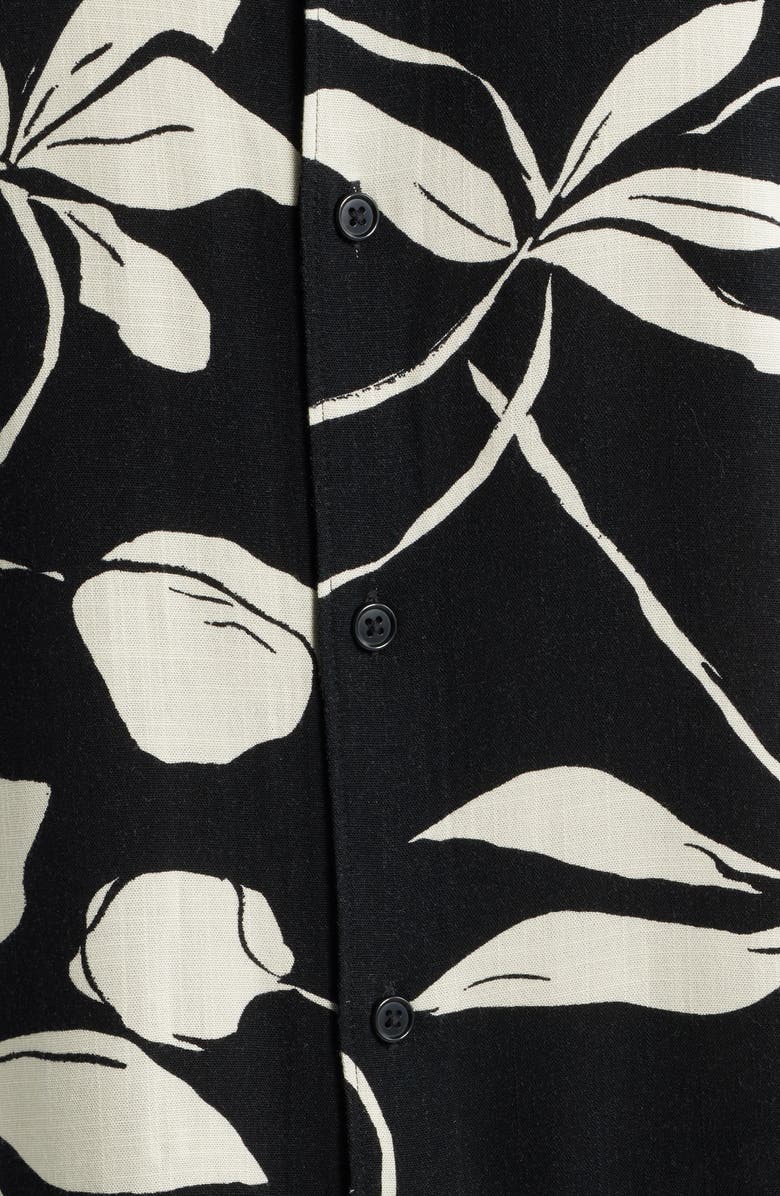 Open Edit Slub Rayon Short Sleeve Button-Up Resort Shirt, Alternate, color, Black- Ivory Leafy Modern