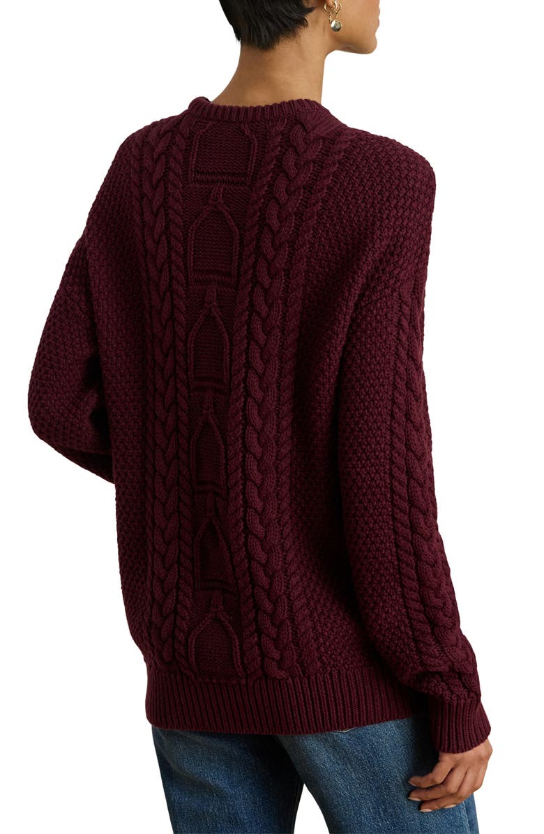 Lauren Ralph Lauren Cabled Cotton Crewneck Sweater, Alternate, color, Dark Garnet