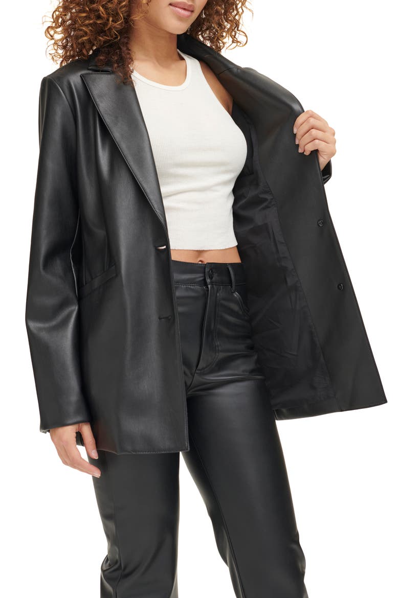 Faux Leather Blazer, Alternate, color, BLACK