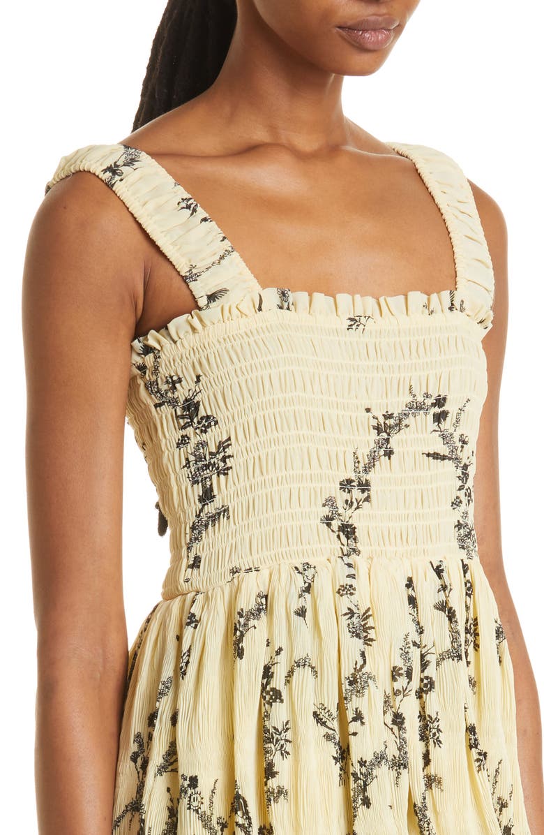 Ganni Smocked Tiered Georgette Dress, Alternate, color,