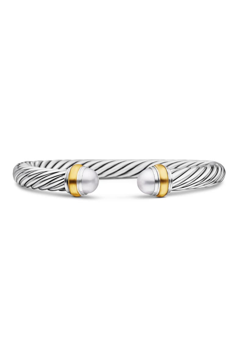 Classic Cable Bracelet in Sterling Silver with 14K Yellow Gold and Semiprecious Stones, 7mm, Main, color, PEARL