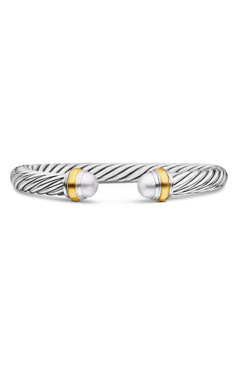 Classic Cable Bracelet in Sterling Silver with 14K Yellow Gold and Semiprecious Stones, 7mm