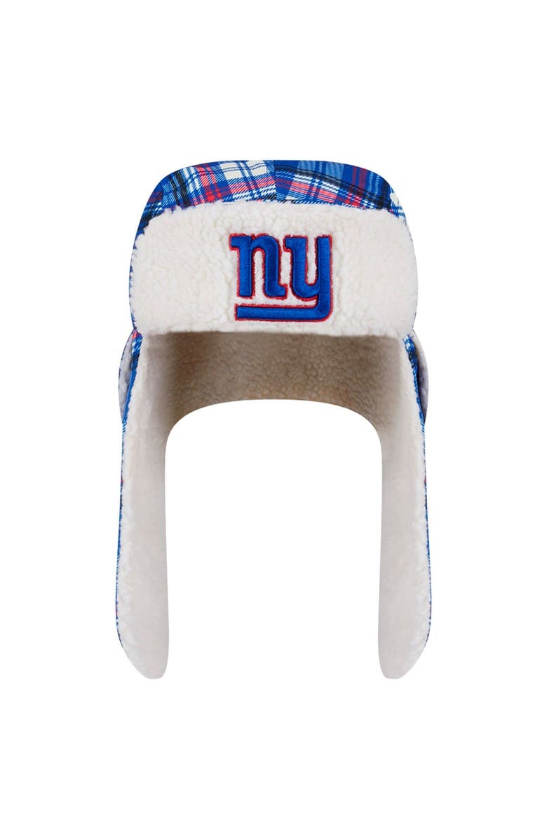New Era Royal New York Giants Sideline Plaid Sherpa Trapper Hat, Alternate, color, 
