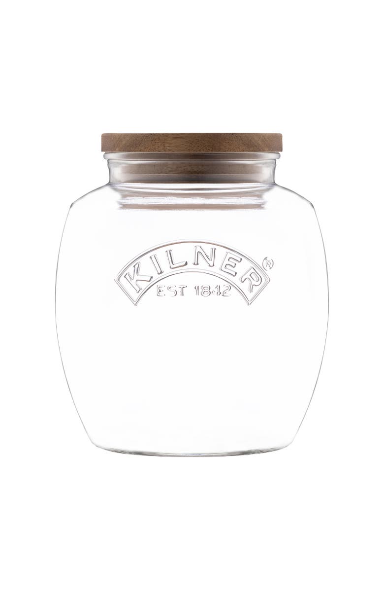 Kilner Universal Glass Storage Jar with Wooden Lid and Silicone Seal, Main, color, 6.9 In