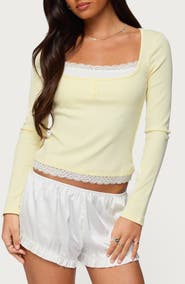EDIKTED Joana Layered Lacey Henley Top