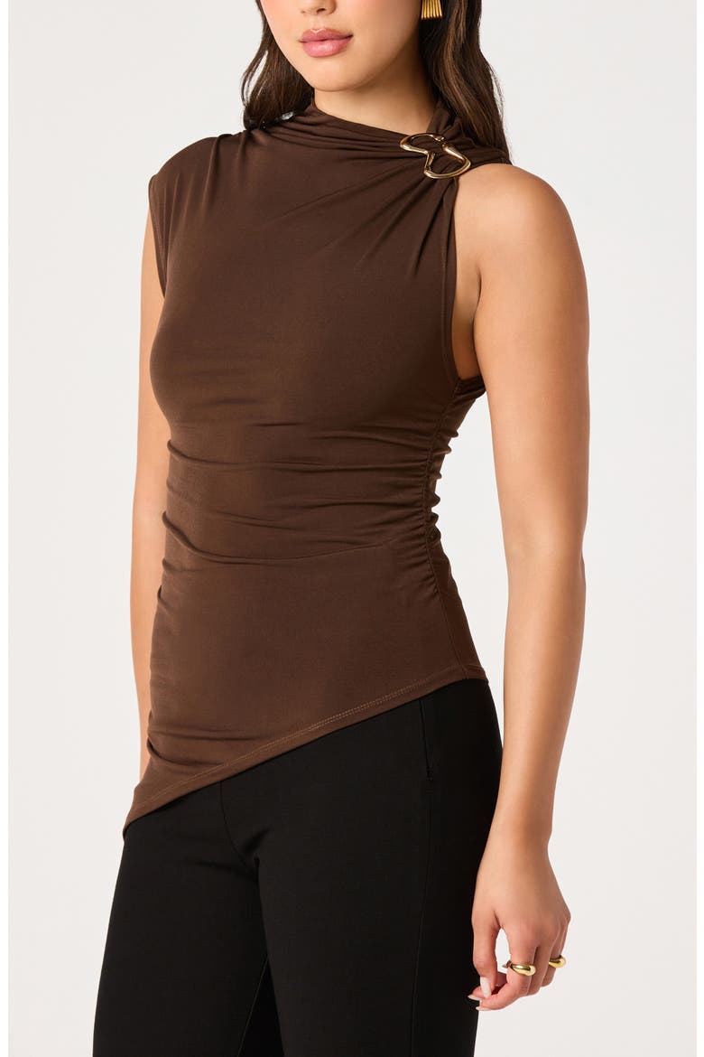 Mindy Ring Detail Ruched Tank, Main, color, BROWN