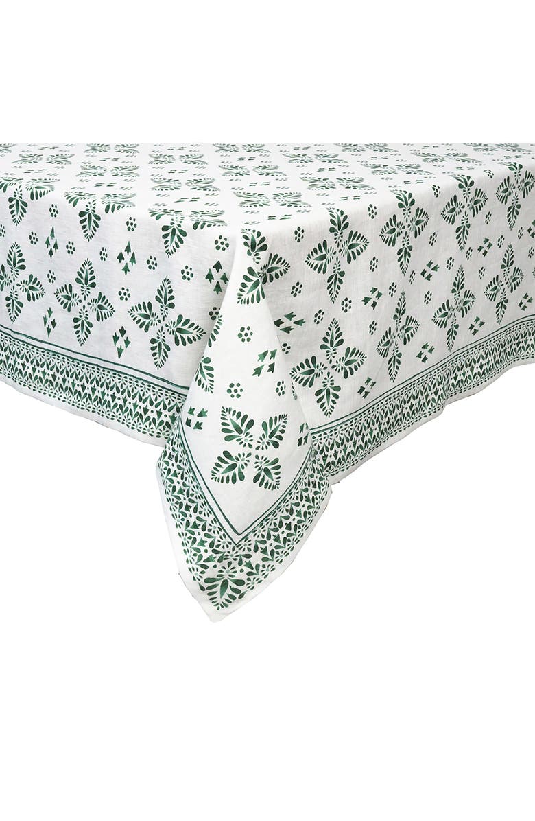 Juliska Iberian Border Linen Tablecloth, Alternate, color, Evergreen