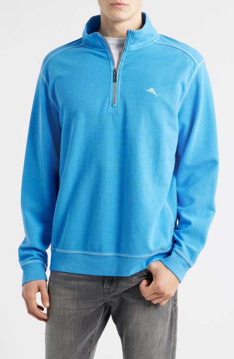 Montego Bay Textured Cotton & Lyocell Half Zip Pullover