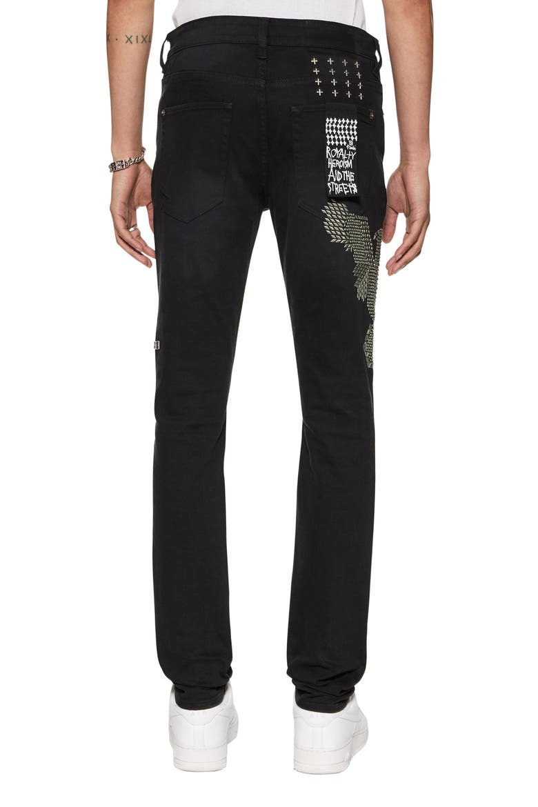 Van Winkle Replica Studded Eagle Skinny Jeans, Alternate, color, BLACK