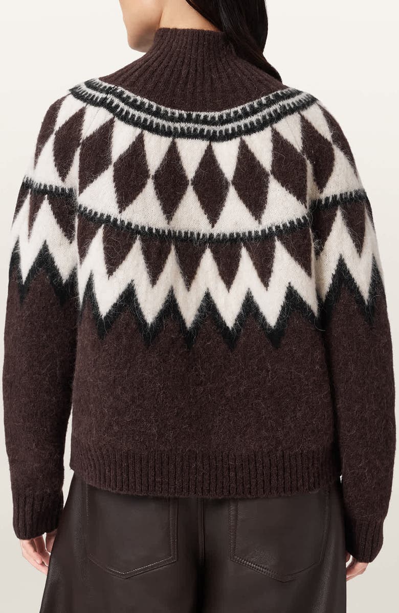 AllSaints Tara Fair Isle Alpaca & Wool Blend Turtleneck Sweater, Alternate, color, Oxblood Red