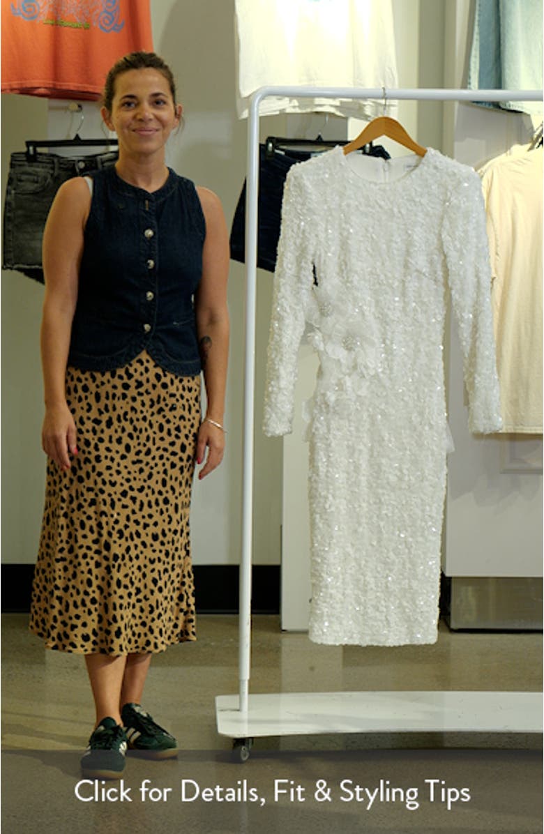 Emmalyn Floral Appliqué & Sequin Long Sleeve Body-Con Cocktail Dress, sales video thumbnail