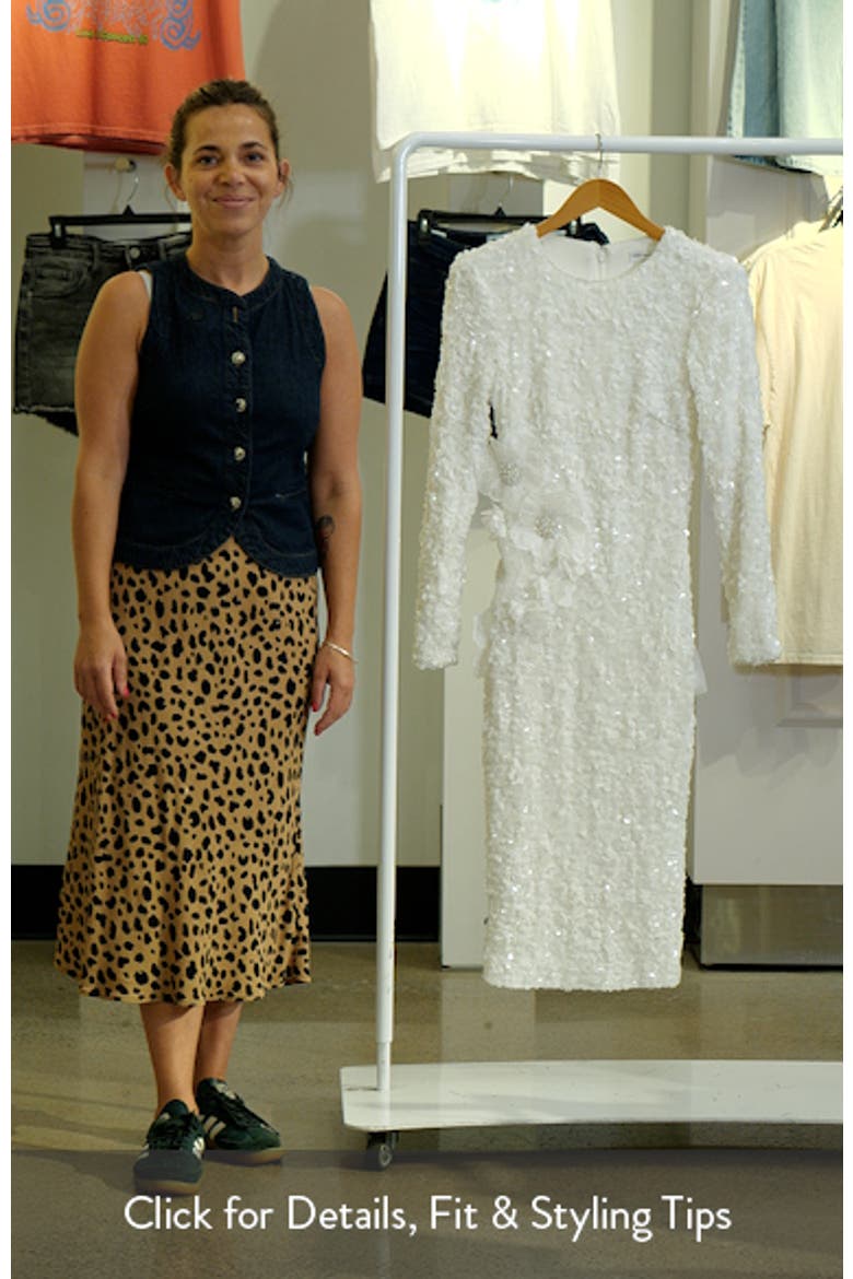 Emmalyn Floral Appliqué & Sequin Long Sleeve Body-Con Cocktail Dress video