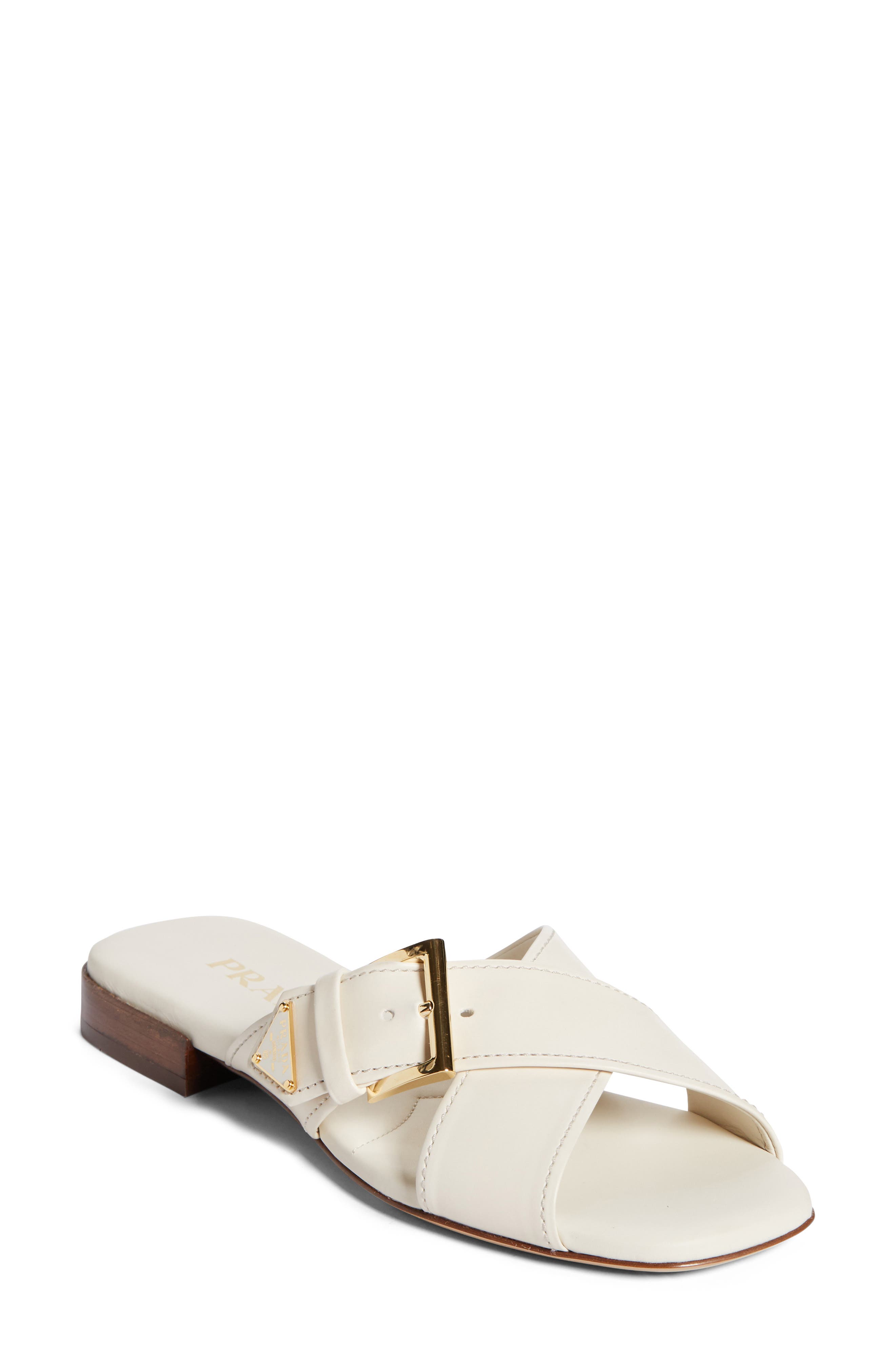 Prada Square Toe Flat Sandal, Main, color, Talco
