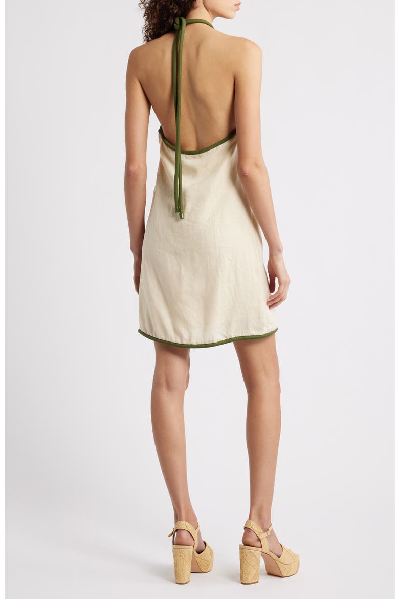 Coconut Contrast Piping Halter Minidress, Alternate, color, SAND