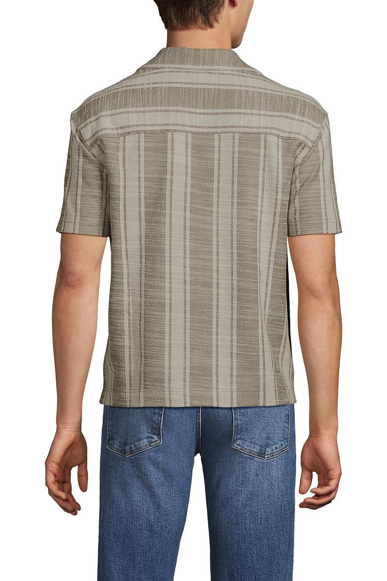 Short Sleeve Textured Jacquard Camp Collar Shirt - Set Top, Alternate, color, Toasted Rye Stripe