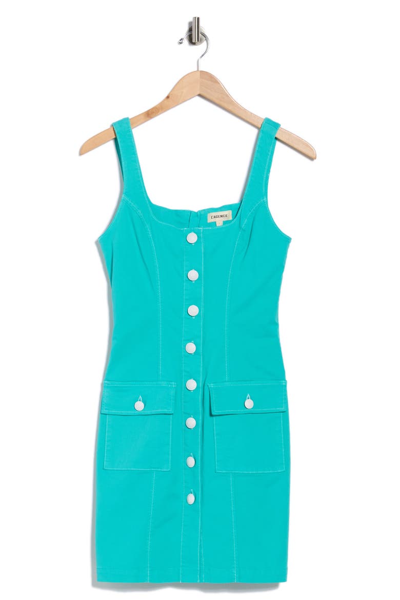 Midy Button Front Tank Dress, Alternate, color, POOL BLUE/ WHITE CONT