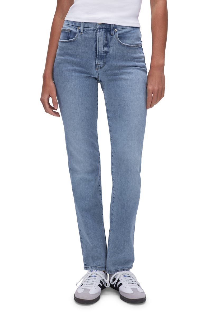 Good American Good Boy Split Hem High Waist Straight Leg Jeans, Main, color, 