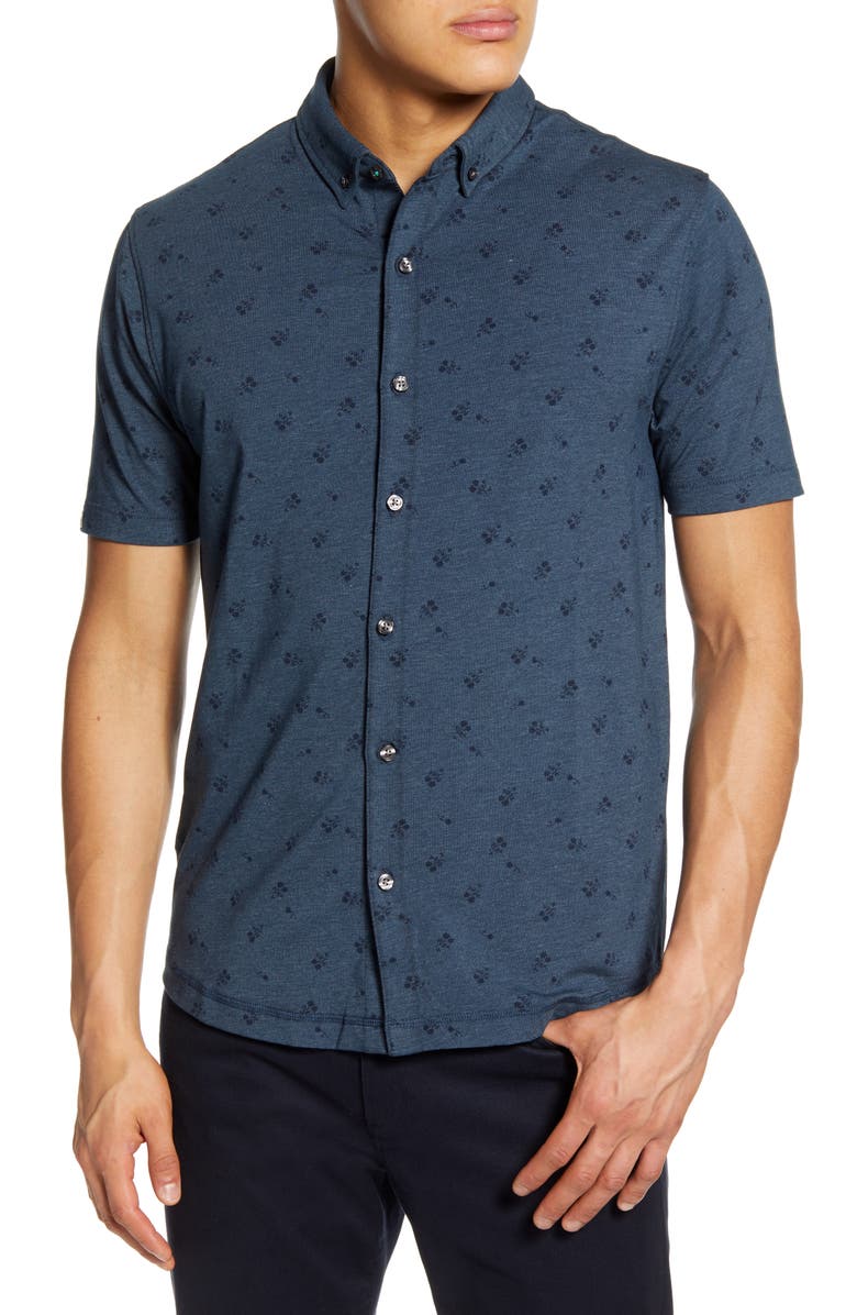 Linksoul Anza Floral Print Short Sleeve Knit Button-Down Shirt, Main, color,