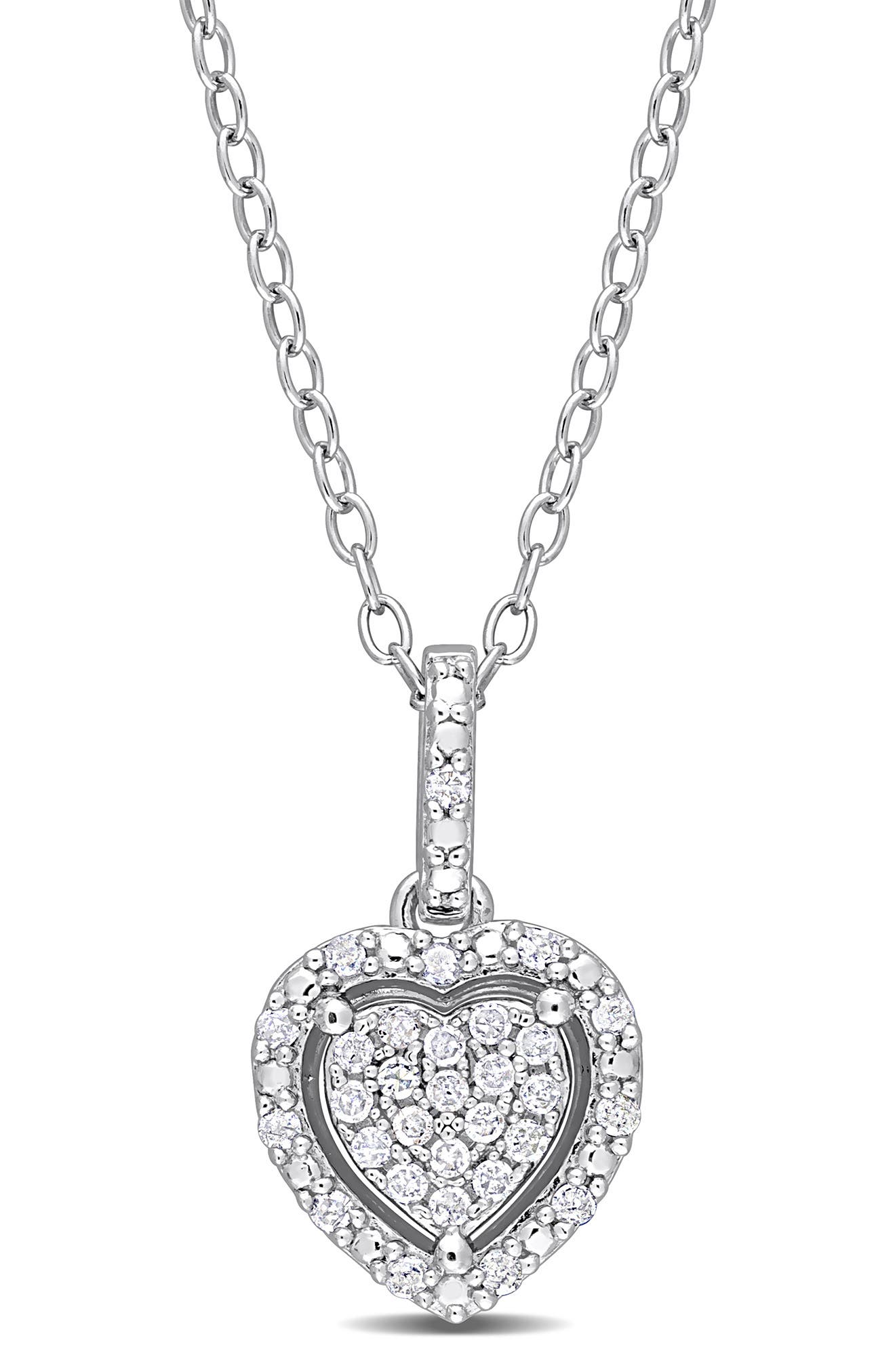 DELMAR Diamond Halo Heart Pendant Necklace